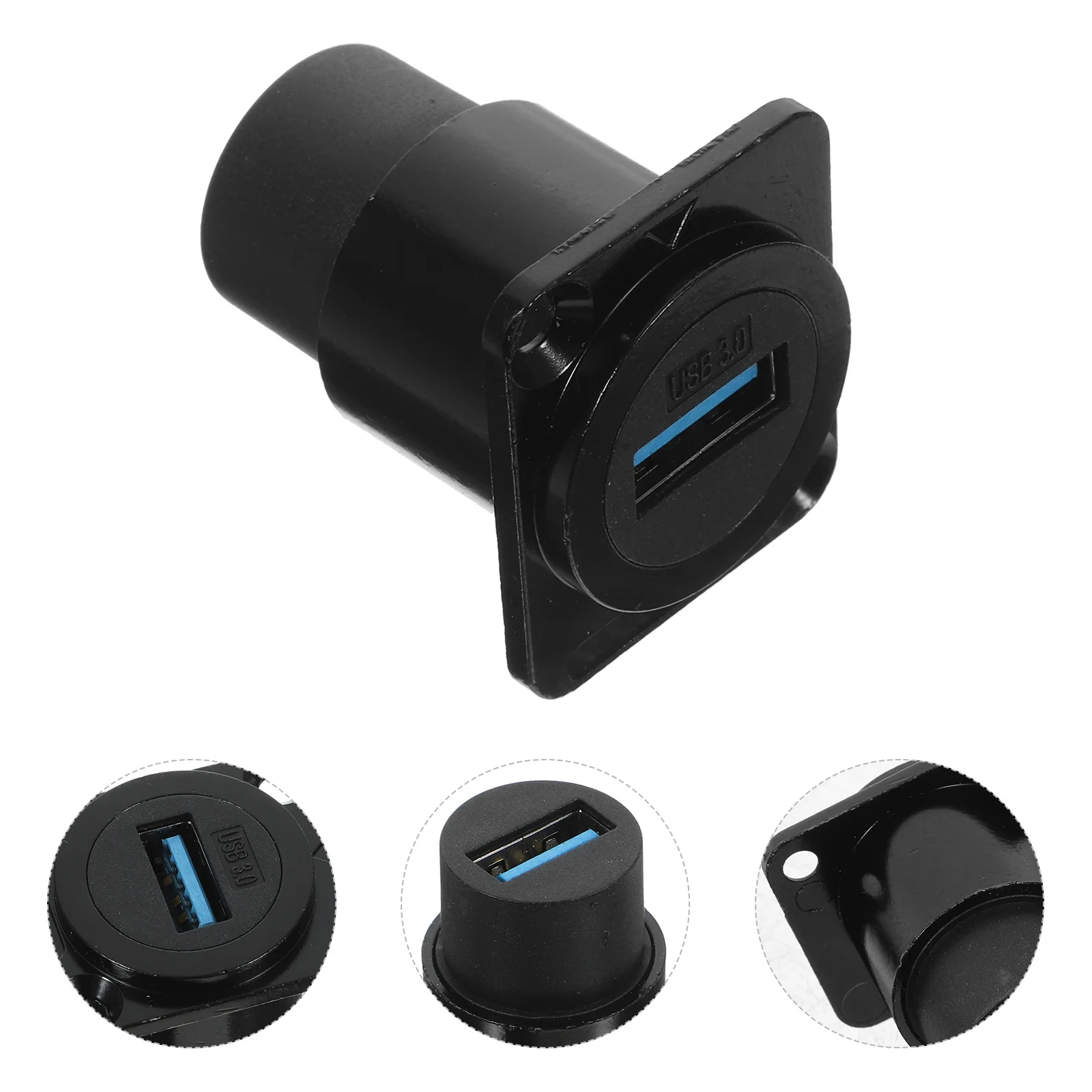 Adapter Fixed Panel Socket USB Bulkhead Connector Pass Through Extension Interface Black Front