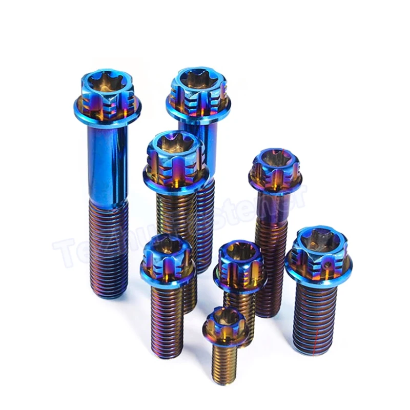 1Pcs Titanium Bolt M6 M8 M10 torx Head Flange Screw Motorcycle Brakes Motorbike Conversion Screws Burnt Blue Length=15mm~90mm