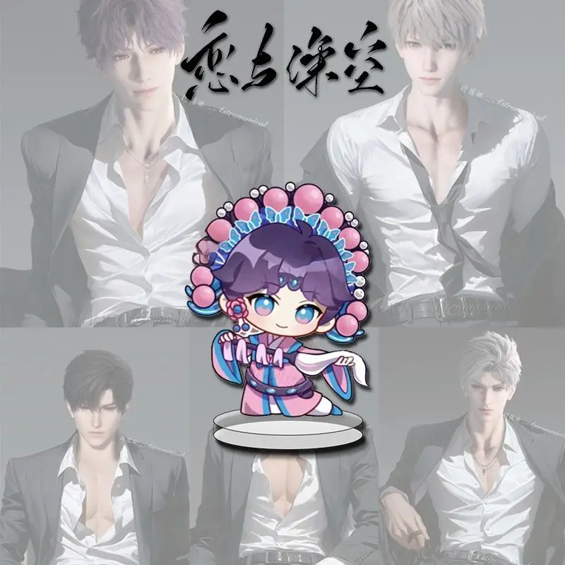 Q نسخة أنيمي الحب و Deepspace Caleb تأثيري لطيف الاكريليك حامل الملحقات جمع سطح المكتب الحلي هدايا عيد الميلاد