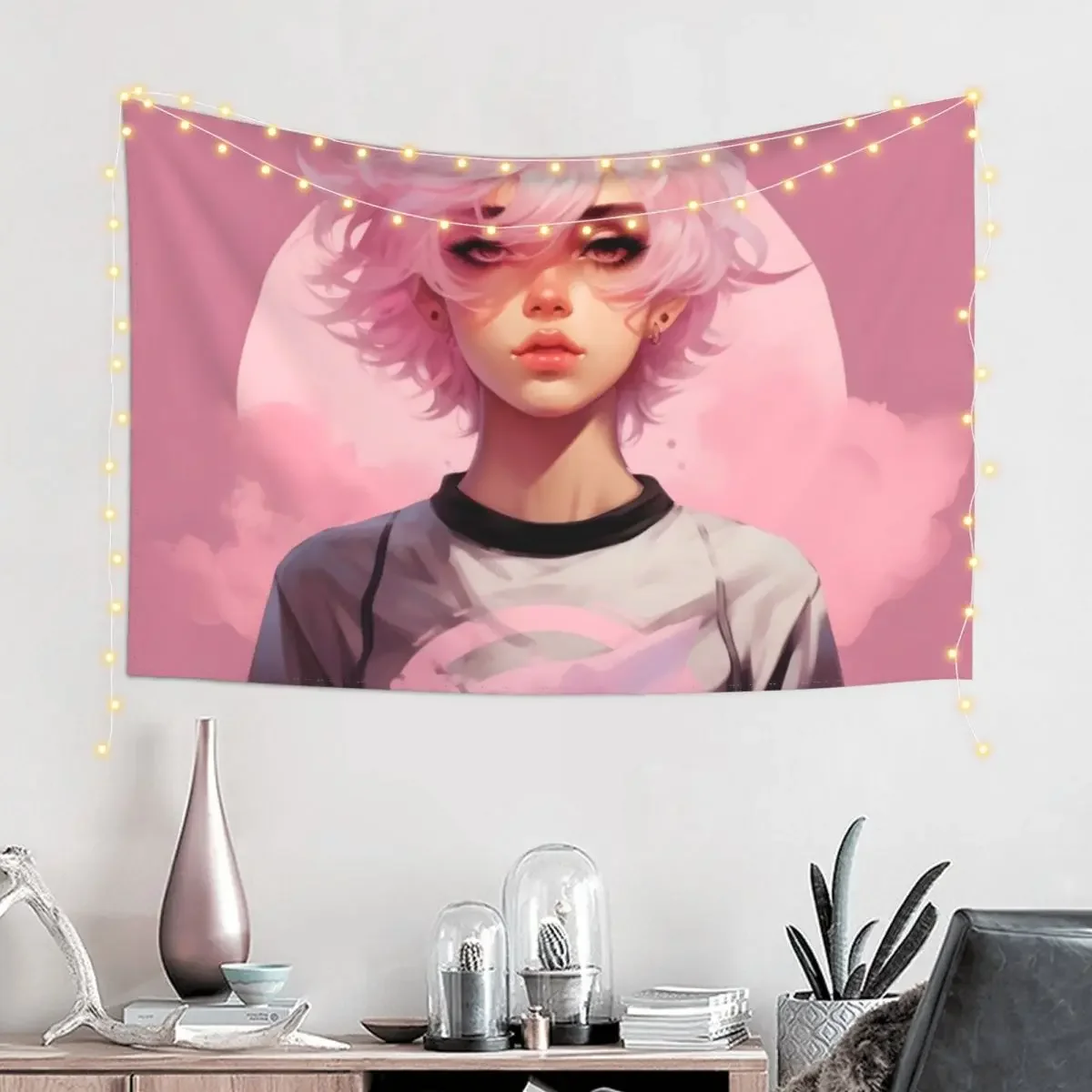 Femboy Pastelgoth Pink Boi Anime Character Tapestry Wall Tapestries Custom Home Decorations Aesthetic Tapestry