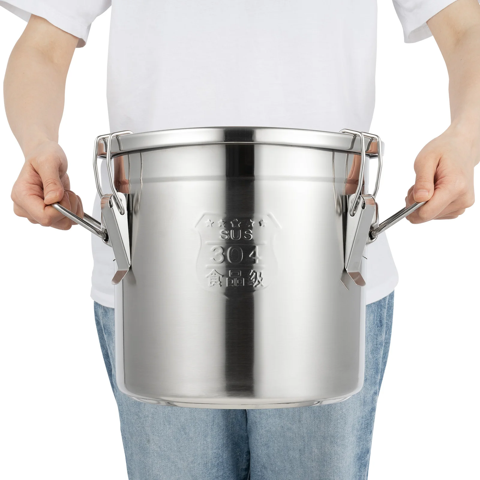 

12L 304/201 Stainless Steel Storage Bucket, Double Sealing Protection, Multifunctional Storage Bucket for Storing Dry/Wet Items