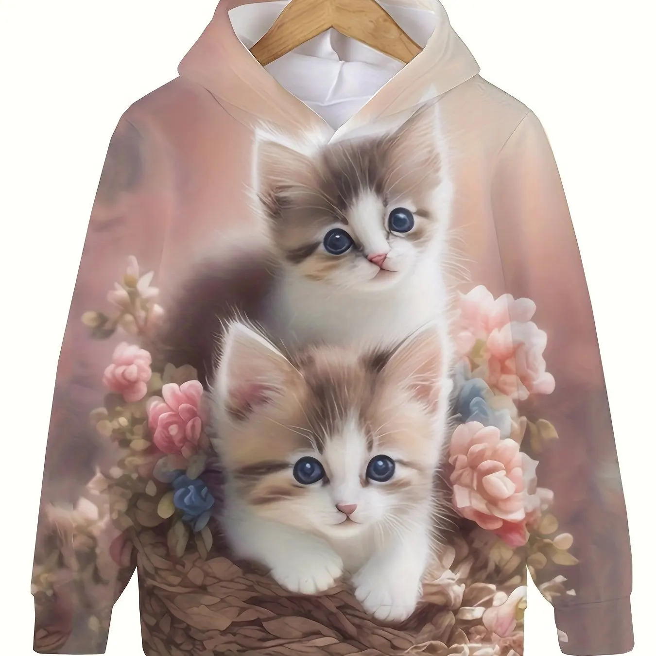 

Kids Girls Clothes Hoodies Long Sleeve Cartoon 3D Cat Print Children Spring Fall Clothes Casual Cute Girl Clothes Pullover Tops