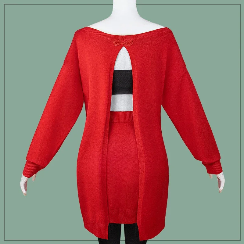 Anime SPY × FAMILY Yor Forger Cosplay Costumes Yor Briar Red Sweater Dress with Shoes Wig and Weapon Props for Women Girls