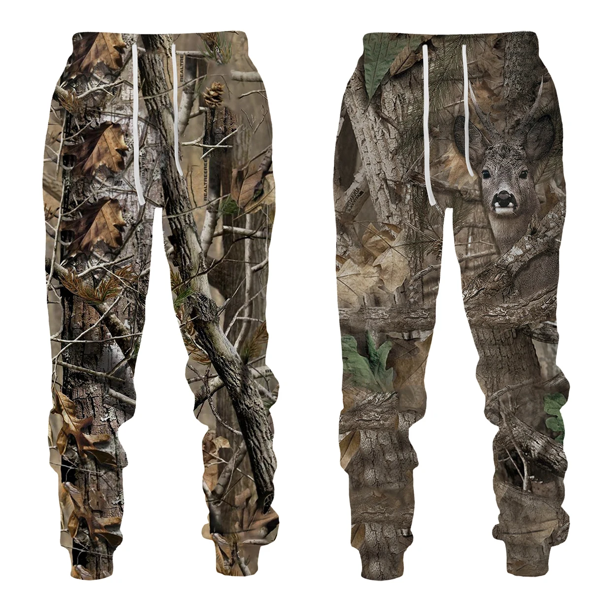 Pantalones largos con estampado 3D para hombre, ropa deportiva informal de camuflaje para acampar al aire libre, caza de animales salvajes, ciervo,