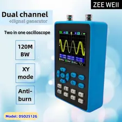 ZEEWEII DSO2512G 2.8 Inch Handheld Digital Oscilloscope 120M Bandwidth Dual Channel Oscilloscope Signal generator XYmode