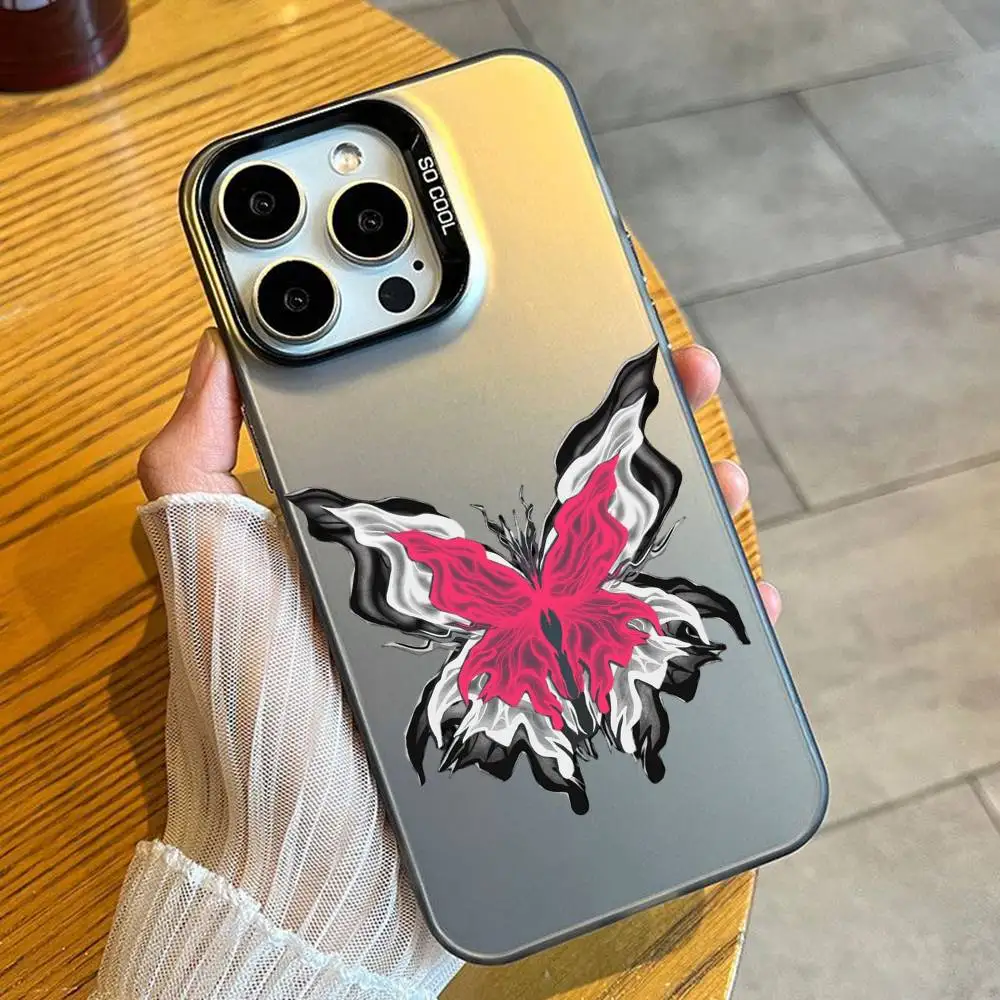 Gothic Black And Pink Butterfly Phone Case For iPhone 16 17 15 14 12 13 Pro Max Black Candy Matte Shockproof Cover