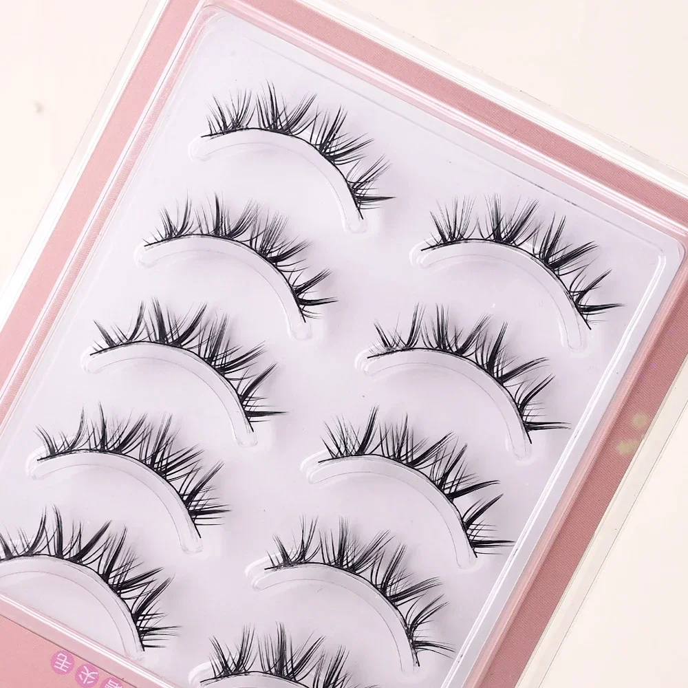 5 Pairs Natural Manga Clear Band False Eyelashes Cross Strip Fake Lashes Long Makeup 3D Daily Dating Lashes Extension Eyelash