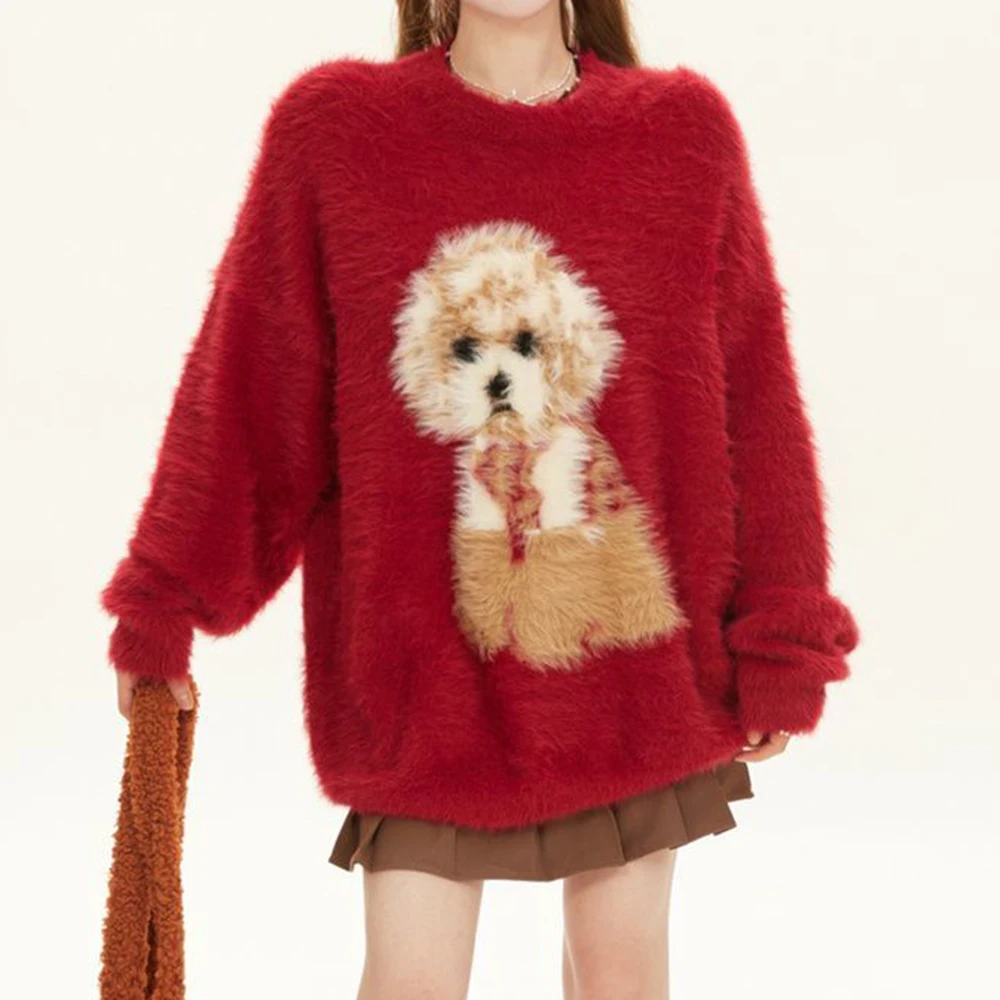 

Japanese soft waxy puppy red sweater women's autumn and winter 2025 new Christmas wear lazy wind knitted sweater top