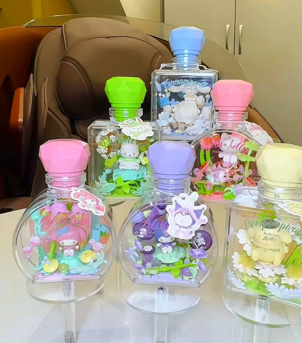 

Authentic Sanrio Building Blocks Mystery Box Lightable Perfume Bottle Flower Love Elf Series Hello Kitty Model Wishing Diy Gifts