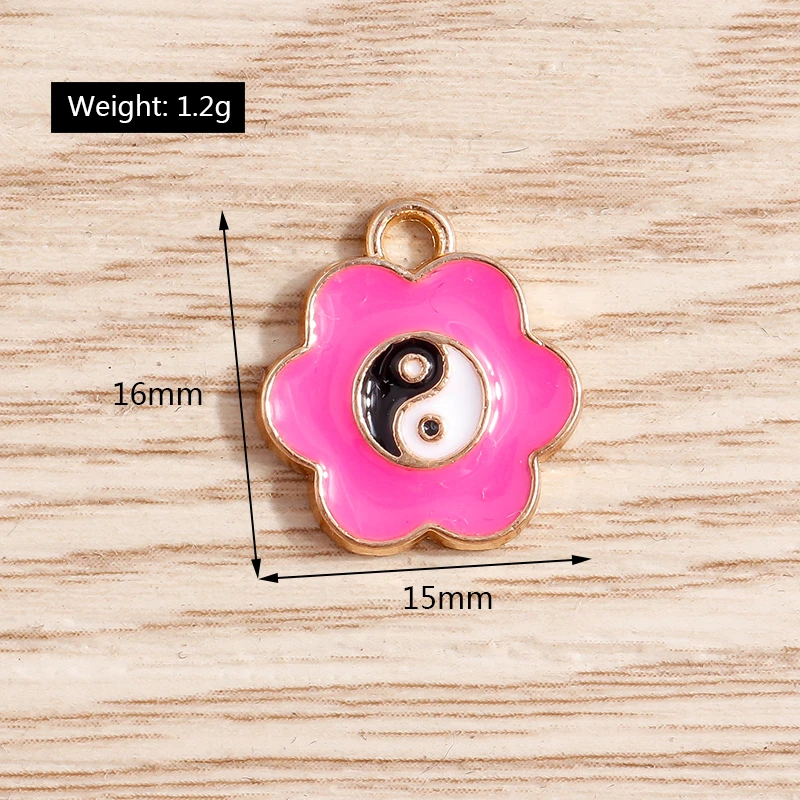 10 Stück niedliche, gemischte Emaille-Anhänger in Form von Tai-Chi-Motiven, Herzen und Sternen zum Basteln von Ohrringen, Halsketten und Armbändern, für DIY-Bastelarbeiten und als Schmuckzubehör. – Detail 4