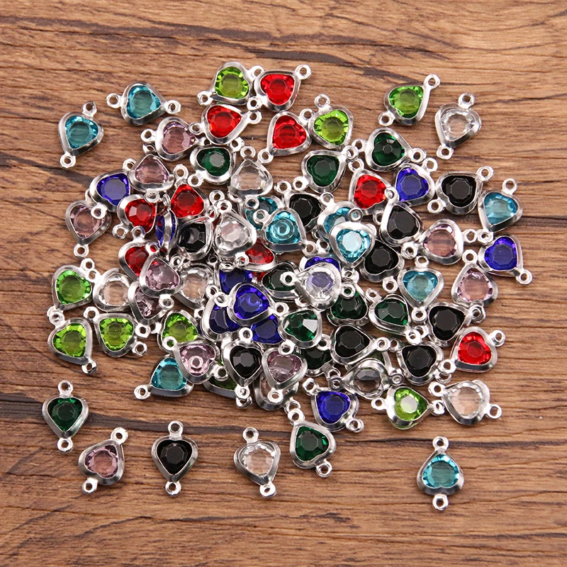 10Pcs 7X12mm 8 Color New Product Stainless Steel Heart Charms Connector DIY Bracelet Necklace For Jewelry Making Accessories