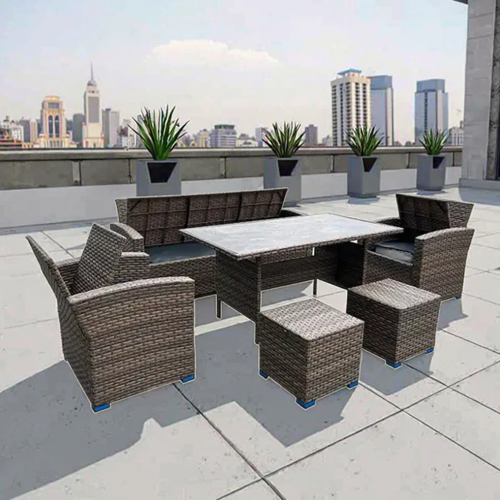 طقم أريكة فناء مقاوم للماء PE الخوص الروطان الاقسام أثاث خارجي اليدوية الألومنيوم المعاصر حديقة طقم أريكة من الخيزران