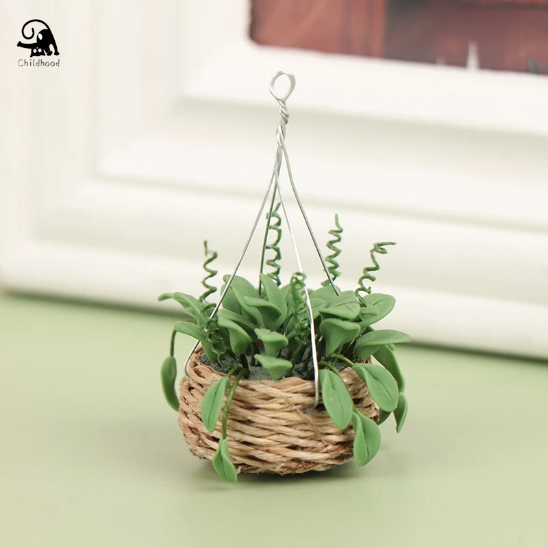 

1:12 Miniature Hanging Potted Plant Pots Fairy Garden Flower Clusters Basket Miniature Gardening For Doll House Decor