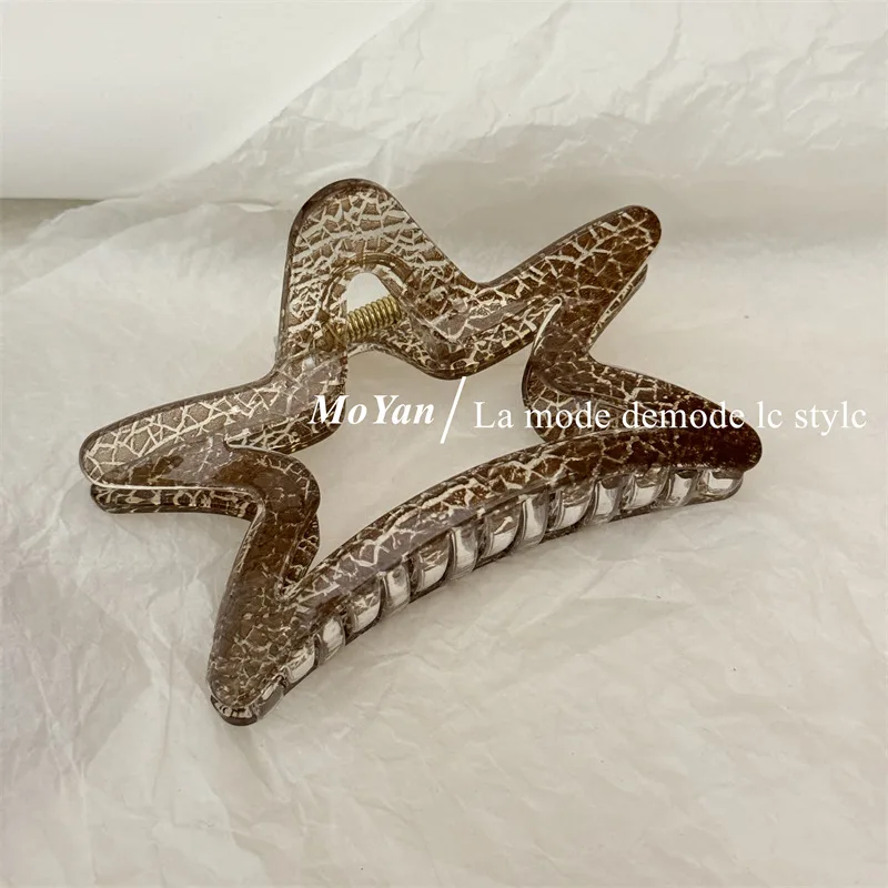 2024 Women\'s Crack Pattern Hollow Star Pentagram Hair Claws Y2K Girls Hair Accessories Sweet Shark Clip Trend Hair Clip Headwear