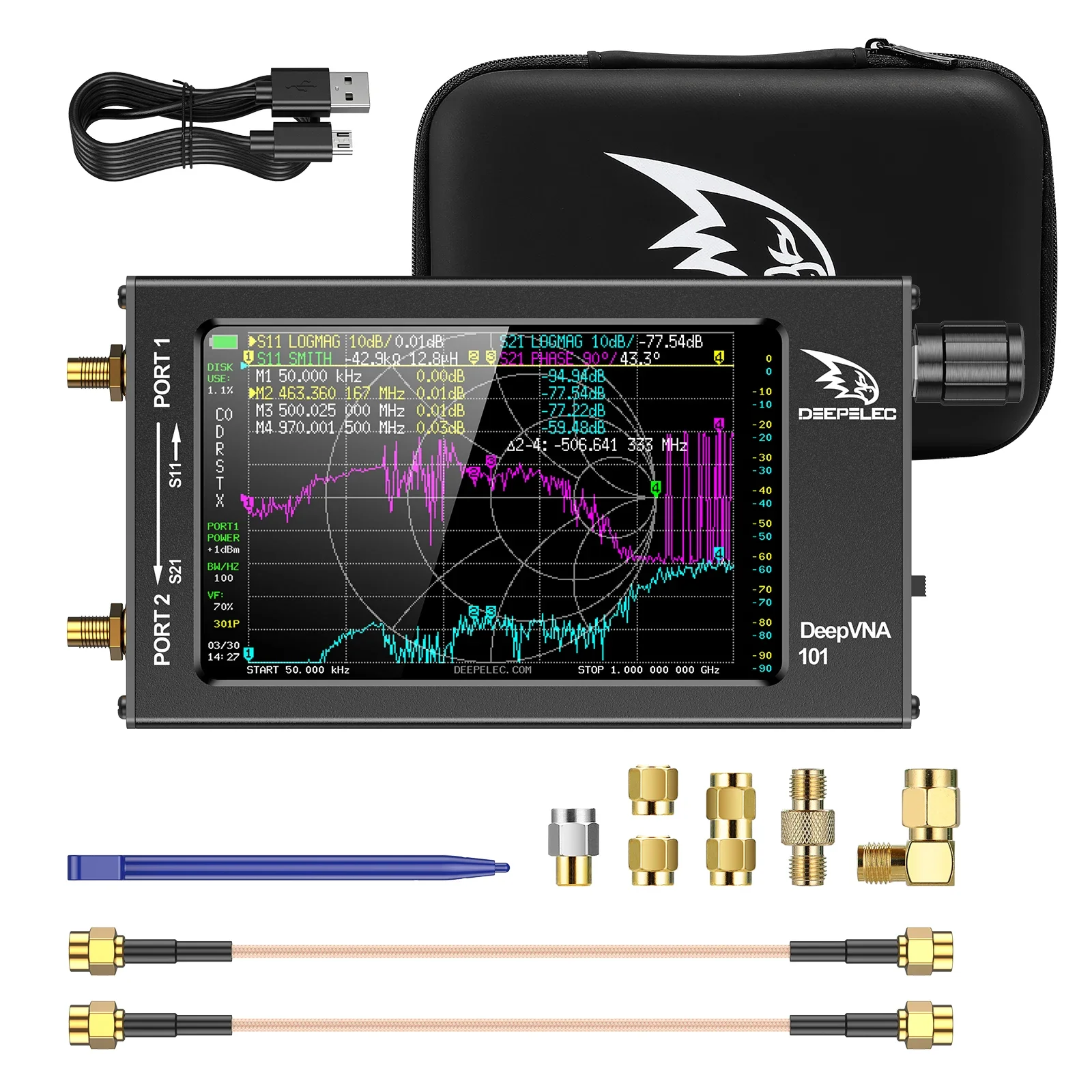 

DeepVNA-101 4.3 inch Antenna Analyzer 10k-1.5GHz SWR Meter VHF UHF Network Analyzer HW3.2 IPS LCD + Metal Case NanoVNA-F