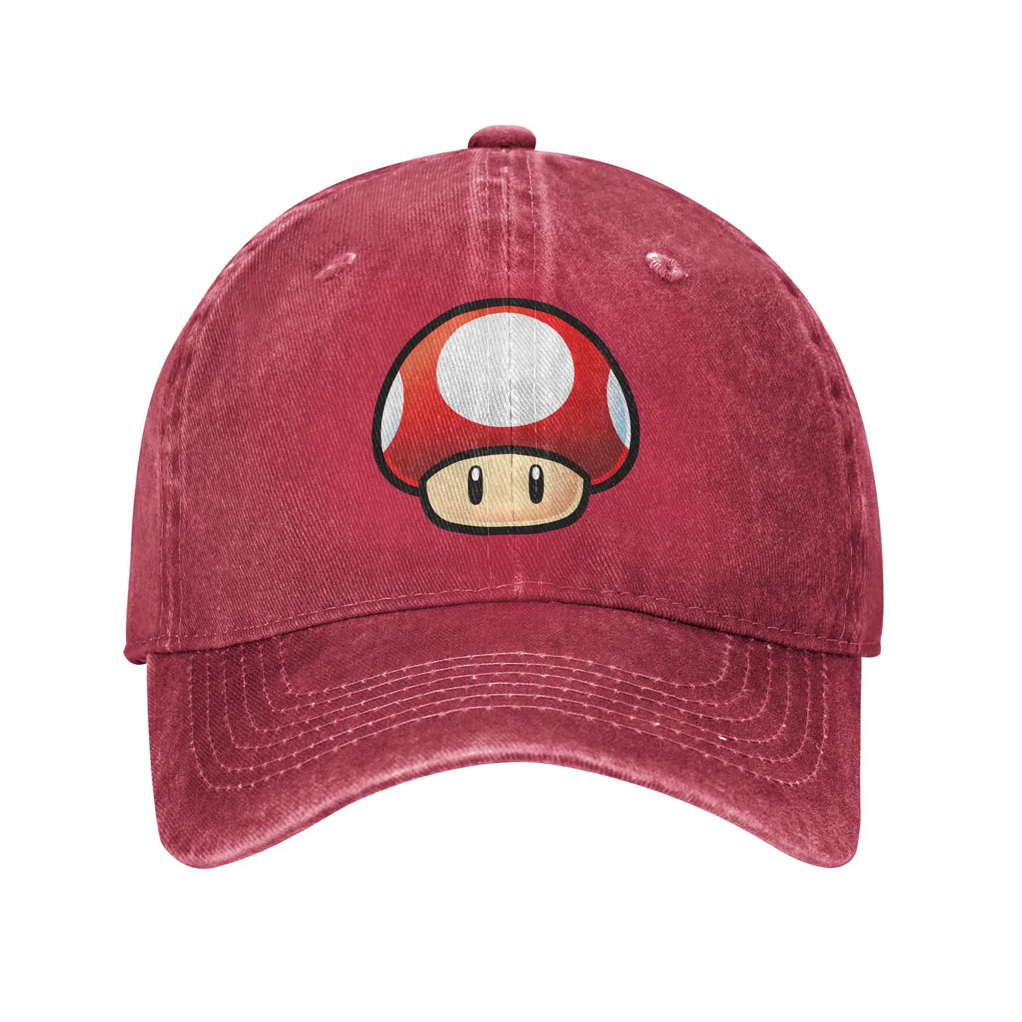 Red Mushroom Marios Men Women Baseball Caps  Distressed Denim Hats Cap Vintage Outdoor Running Golf  Adjustable Snapback Cap