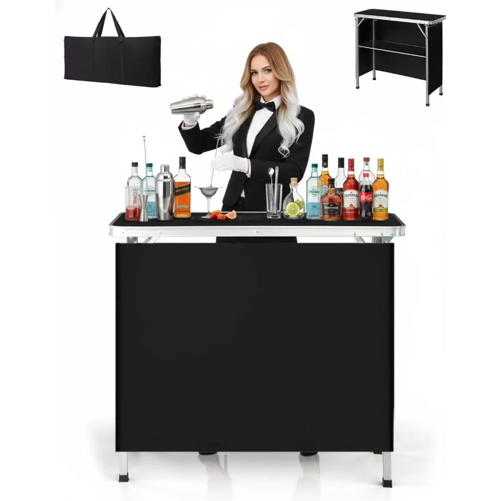 

Барный стол, складная мобильная барная стойка для улицы с 2-уровневыми полками и черной обивкой для свадеб, вечеринок, дней рождения, коммерческого использования