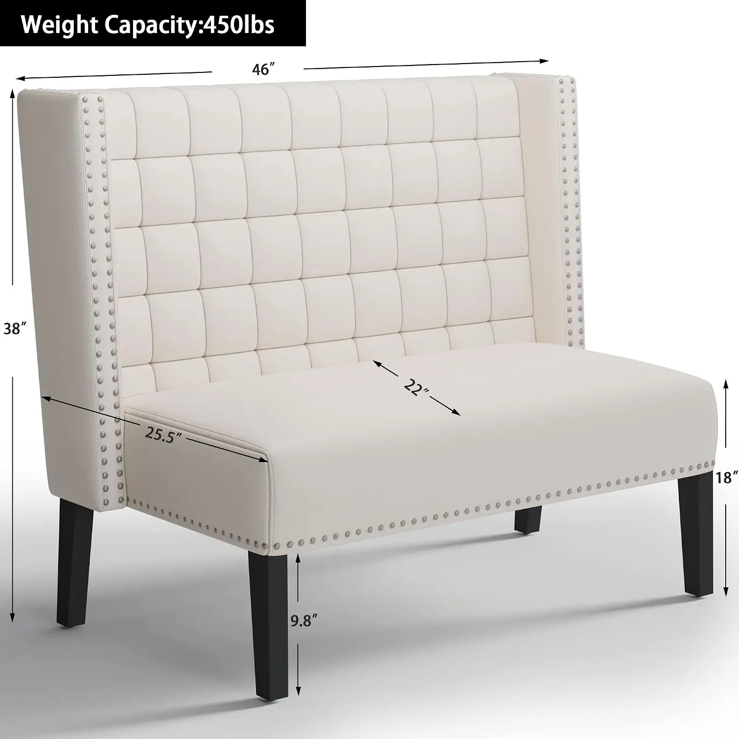 Modern Loveseat Bench, Faux Leather Upholstery, White, Entryway & Bedroom Seating, 2-Seater, Customized