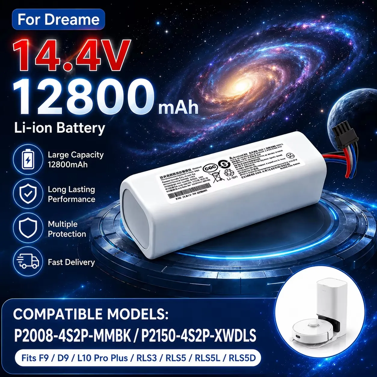 Irobot Roomba Staubsauger-Akku, für Xiaomi 14,4V 12800mAh 500 550 560 600 650 698 780 876 900 Serie Saugroboter-Akku