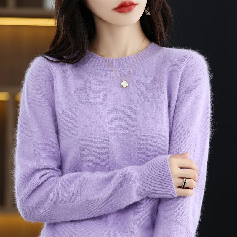 Autumn and Winter New O-Neck Women\'s Sweater 100% Pure Mink Cashmere Knitted Pullover Solid Color Slim Fit Fashion Top