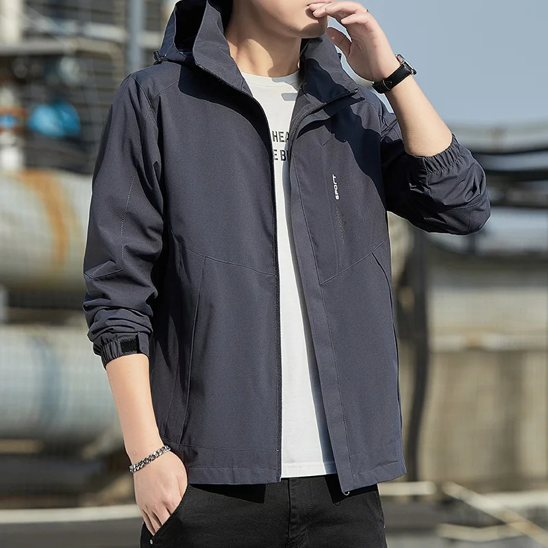 

Мужская куртка, новинка весны и осени 2024, модная рабочая одежда на флисовой подкладке, ветровка с капюшоном, пальто