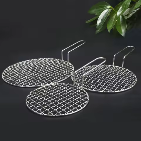 Stainless Steel 304 Food Grade 16-48CM Round BBQ Barbecue Grill Wire Grid Mesh Net with 10CM Handle