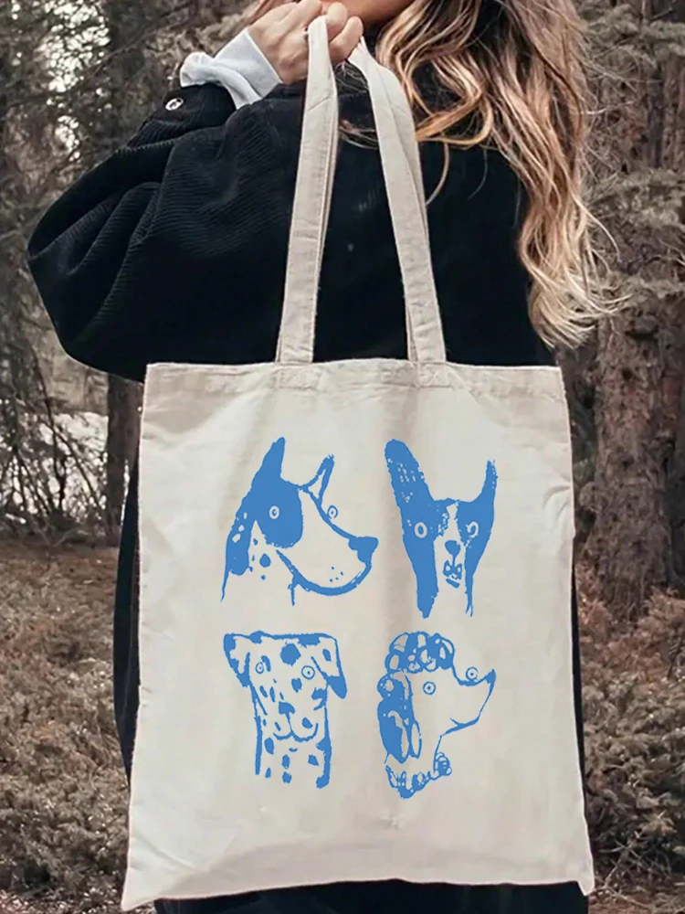 Cute Dog Pattern Canvas Tote Bag Simple Eco Shopper Bga Versatile Lightweight Storage Bag Beach Bag Tote Bags for Women Gifts