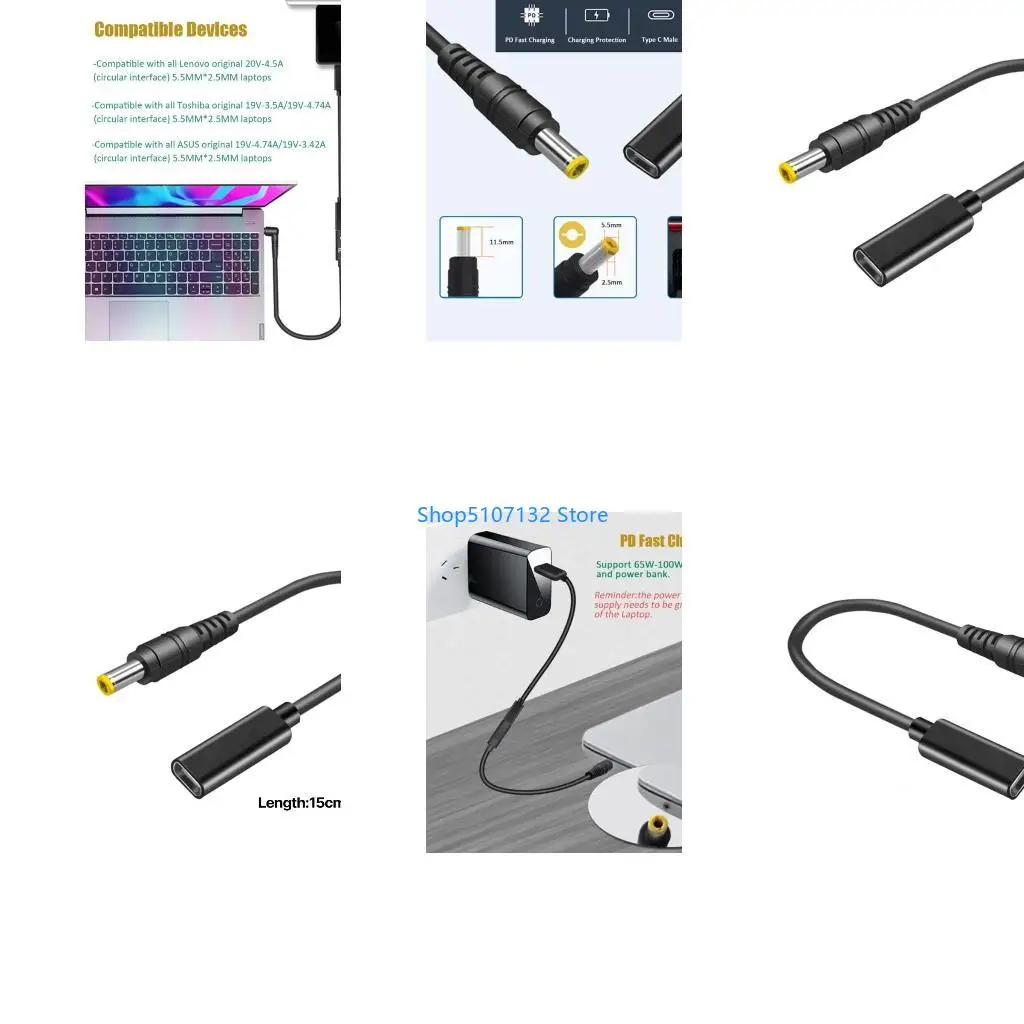 87HD Female TypeC to DC5.5x2.5mm Male Charging Adapter Cable for Notebook 18-20V 0.2m