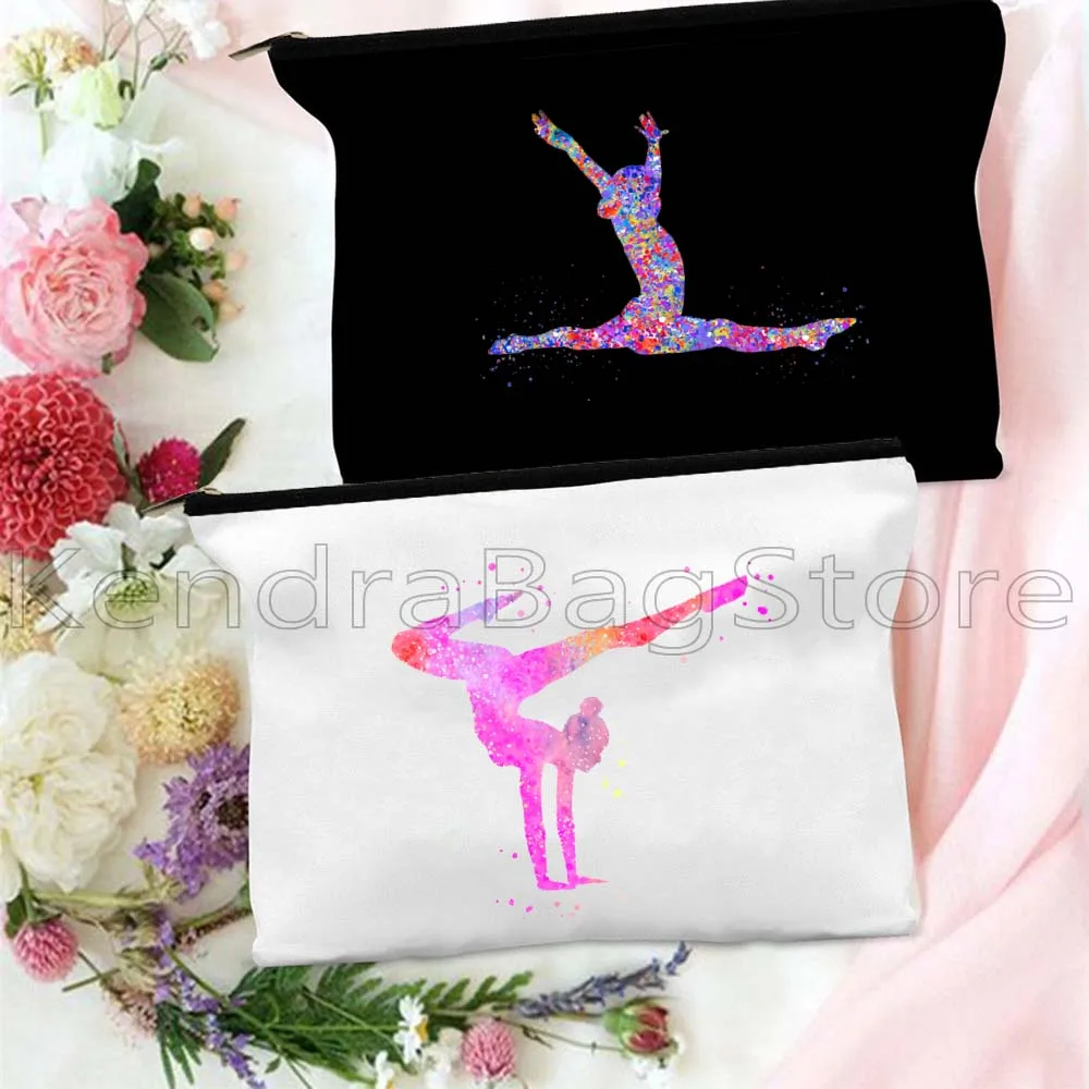 

Красочные гимнастические холщовые косметички для девочек, карты, макияж, туалетная сумка, гимнастка, спорт, йога, танцы, акротины, подарки, пенал, чехол