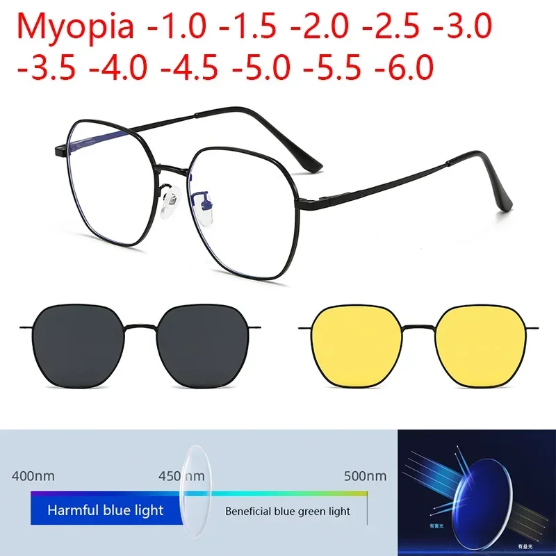 

Anti Blue Light Blocking 3 In 1 Irregular Custom Polarized Optical Myopia Sunglasses Clip Metal Sun Glasses Glare Magnetic