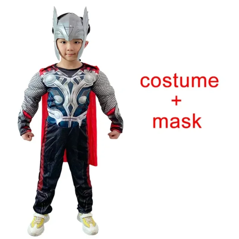2025년 어린이용 토르 근육 의상, 슈퍼히어로 토르 코스프레 근육 의상 점프수트 마스크 망치 할로윈 카니발