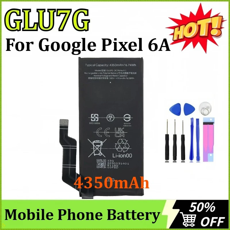 

Upgraded Rechargeable 4350mAh GLU7G Replacement Battery for HTC for Google Pixel 6A High-Capacity Mobile Phone Battery + Tools