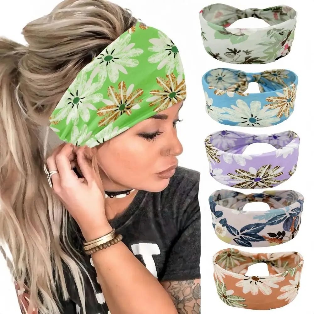 

Durable Elastic Wide Hair Band Knotted Floral Yoga Hairband Sports Headband Women