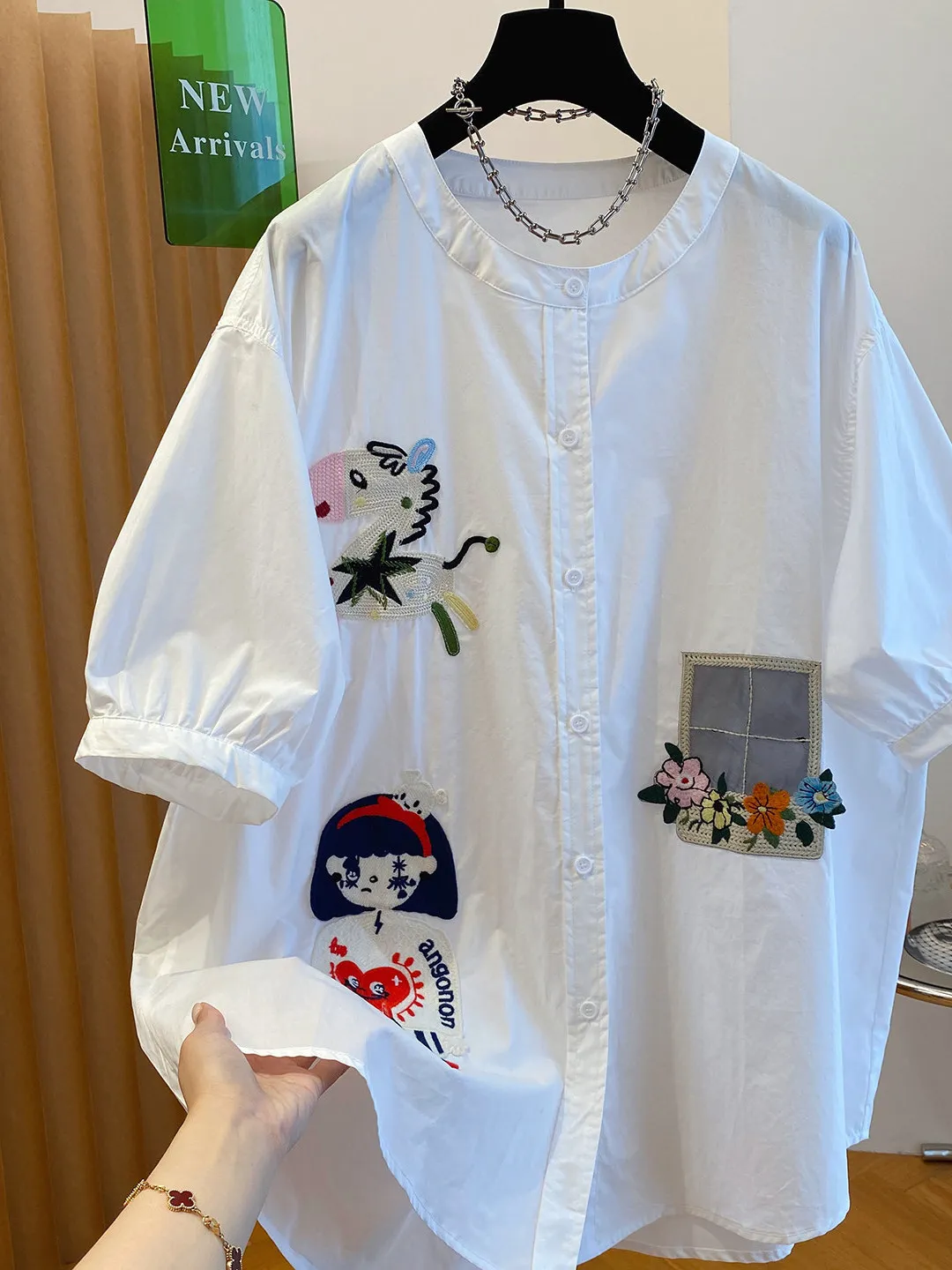 

plus Size 300 Pou European Design Sensation Lazy Sle Embroidered irt Men Women Summer Loose Casual Top