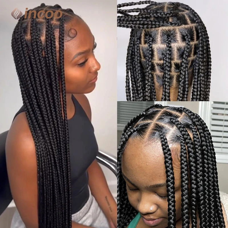 Incoo 36" Synthetic Braided Wigs Goddess Long Black Large Box Braid Hair Goddess Jumbo Braids Cheap Wigs On Clearance Sale