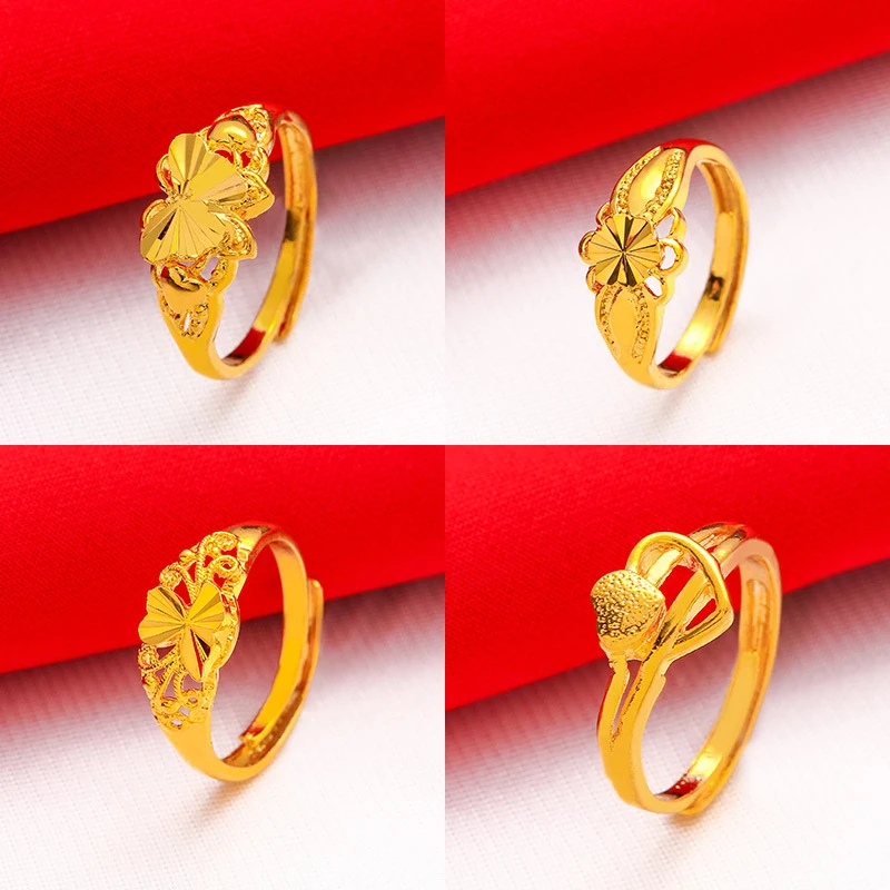 Gold Plated Women's Open Adjustable Ring Lucky Transfer Flower Finger Ring For Women Wedding Bride Jewelry Accessories