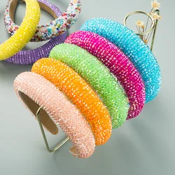 New Minimalist European and American Sponge Hair Hoop, Women's Pure Handmade Crystal Wide Edge Mesh Red Hundred Tie Headband