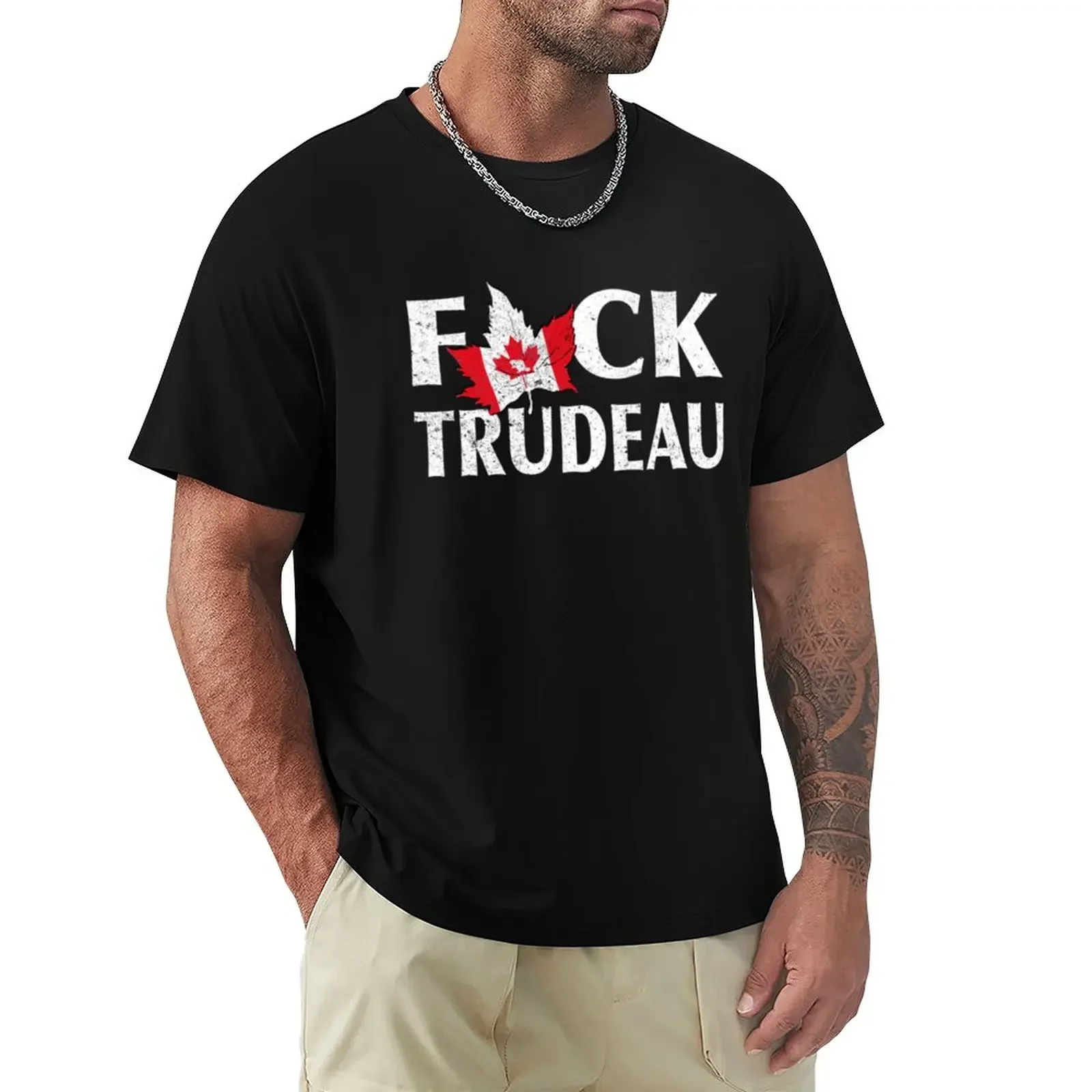 Fck Trudeau Maple Leaf Canada Flag Distressed Design Vintage T-Shirt sports fans shirts graphic tees men clothing