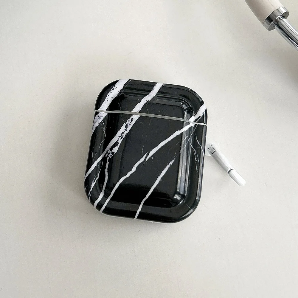 Casing earphone silikon persegi tekstur marmer, casing earphone silikon persegi gaya sederhana untuk airpods 1/2/3/4 pro 2 gelang hati cinta plating mewah