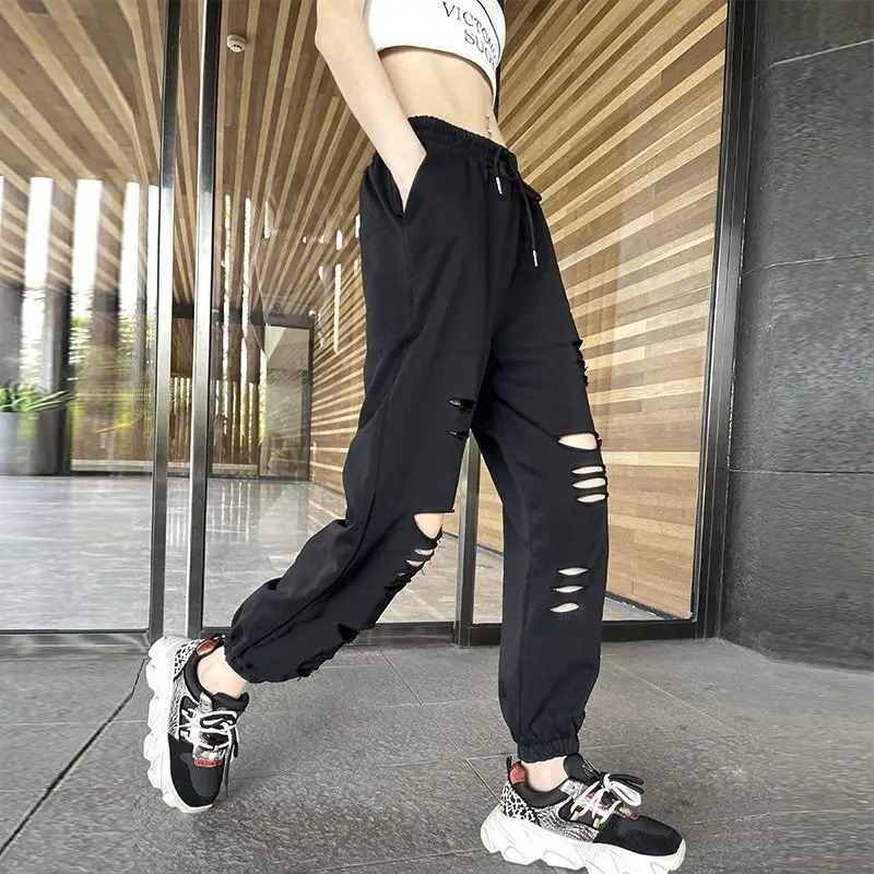 Sporty Women's High-Waist Torn Harem Pants for Petite Slimming Casual Lightweight Sweatpants Spring Summer Autumn Cuffed Joggers
