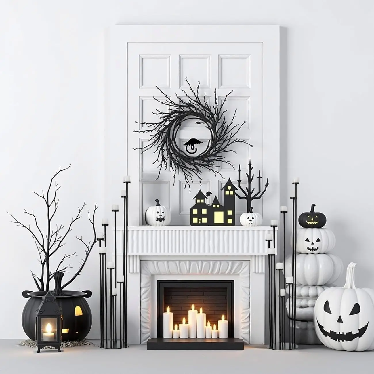 

Metal 9 Arms Candelabra Candlestick Holders for Wedding Black Floor Candle Holders for Halloween Party Decor (10PCS)
