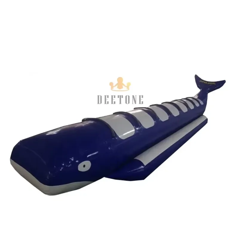 High Quality 0.9mm PVC Tarpaulin 8 Passengers Inflatable Water Shark Whale Ride Banana Boat for Sale
