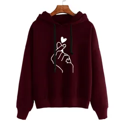 2024 Trendy Hoodie For Women Printing Heart Finger Hooded Shirt Pullover Sweatshirt Casual Drawstring Sweatshirt Female Clothing