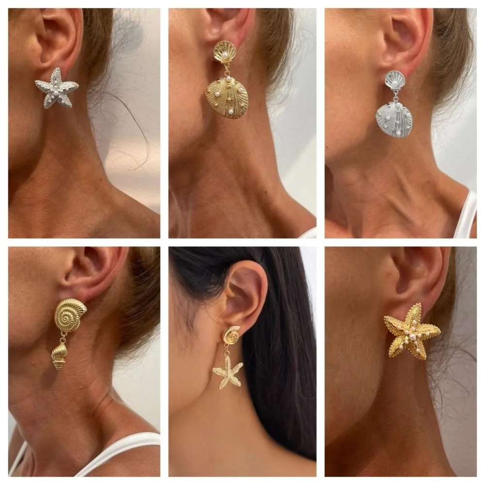 موضة التقوقع نجم البحر وأقراط محارة مبالغ فيها شل إسقاط أقراط البوهيمي شيك نجم البحر قلادة أقراط الطرف #1