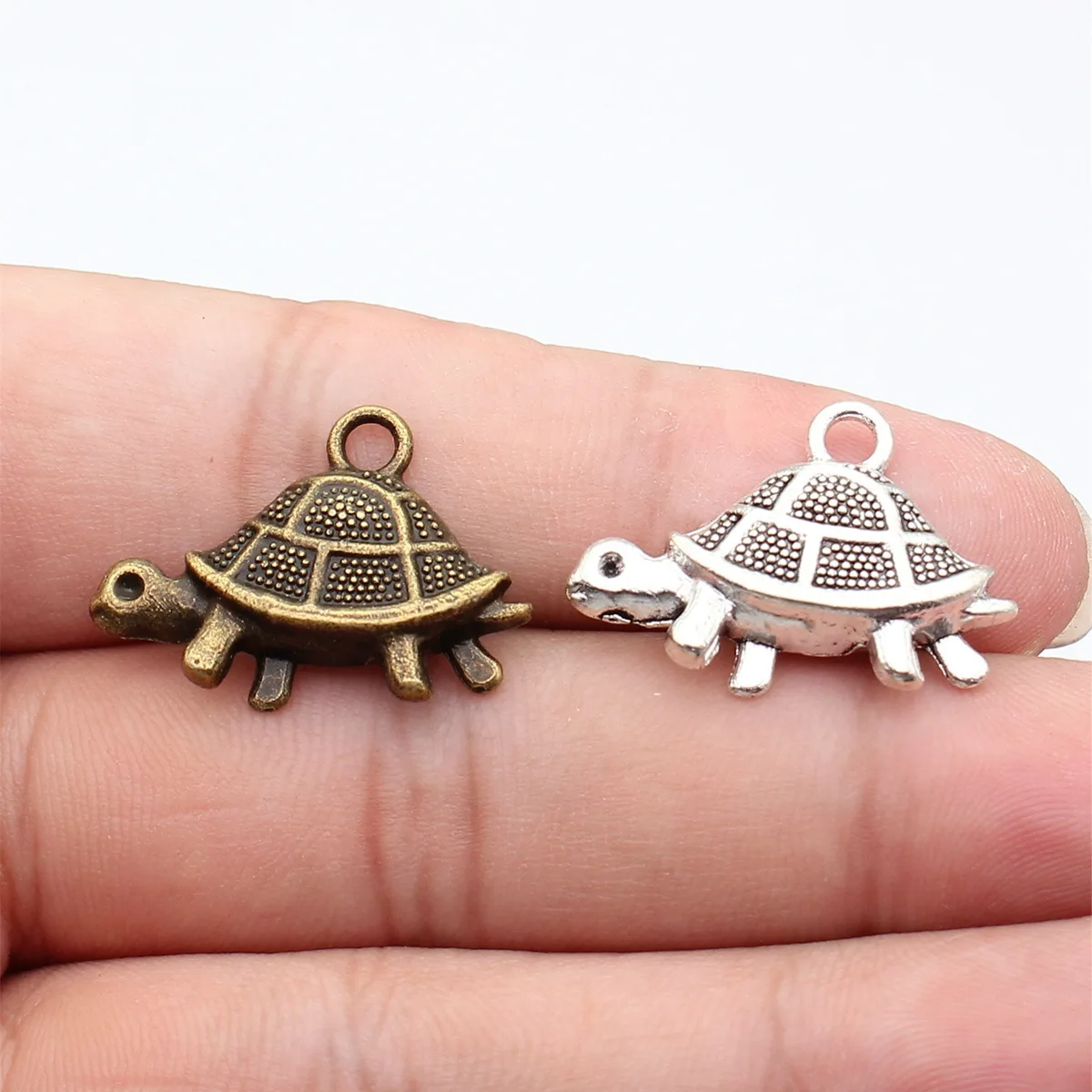 

WYSIWYG 10pcs 27x19mm 2 Colors Antique Bronze Color Antique Silver Color Tortoise Charms For DIY Jewelry Making