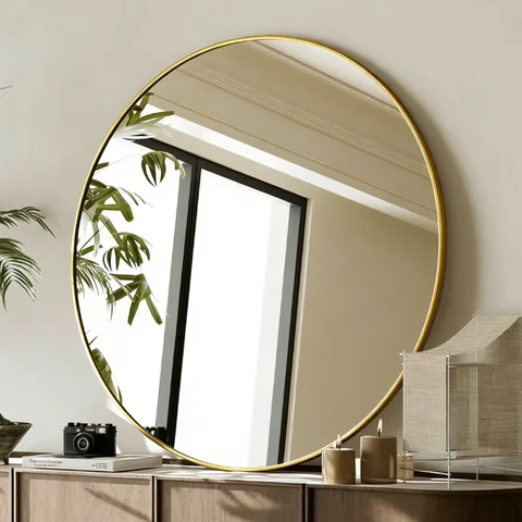 20" Round Bathroom Mirror, Gold Metal Frame Wall Vanity Mirror, HD Clear Reflection, Anti-Rust, Easy Install
