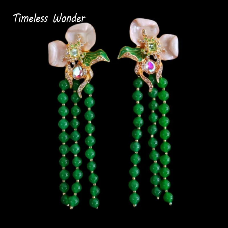 

Вечные эмалевые серьги-гвоздики с цирконами и цветочными бусинами, с кисточками, для женщин, дизайнерские украшения, модный подарок, элегантные, простые, изысканные, 5133