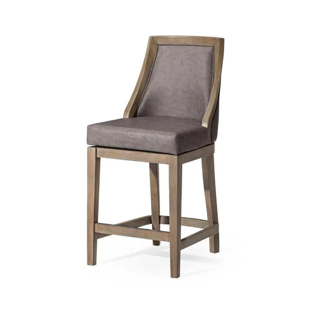 

Vienna Counter Stool 26 Inches High Swivel Stool with Footrest Grey Solid Wood and Grey Faux Leather Upholstery Perfect for Kit