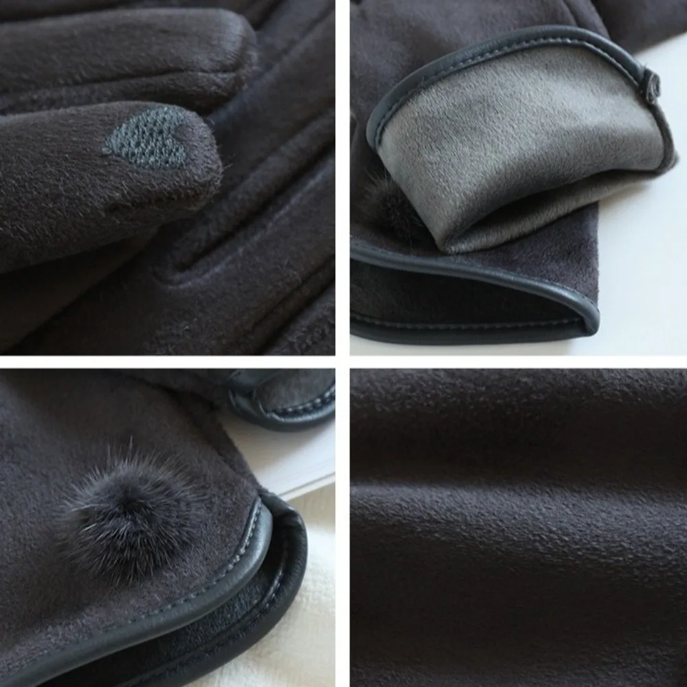 Guantes de invierno para mujer, de ante y forro polar, resistentes al viento, con pantalla táctil, de dedo completo, para ciclismo, anti-frío.