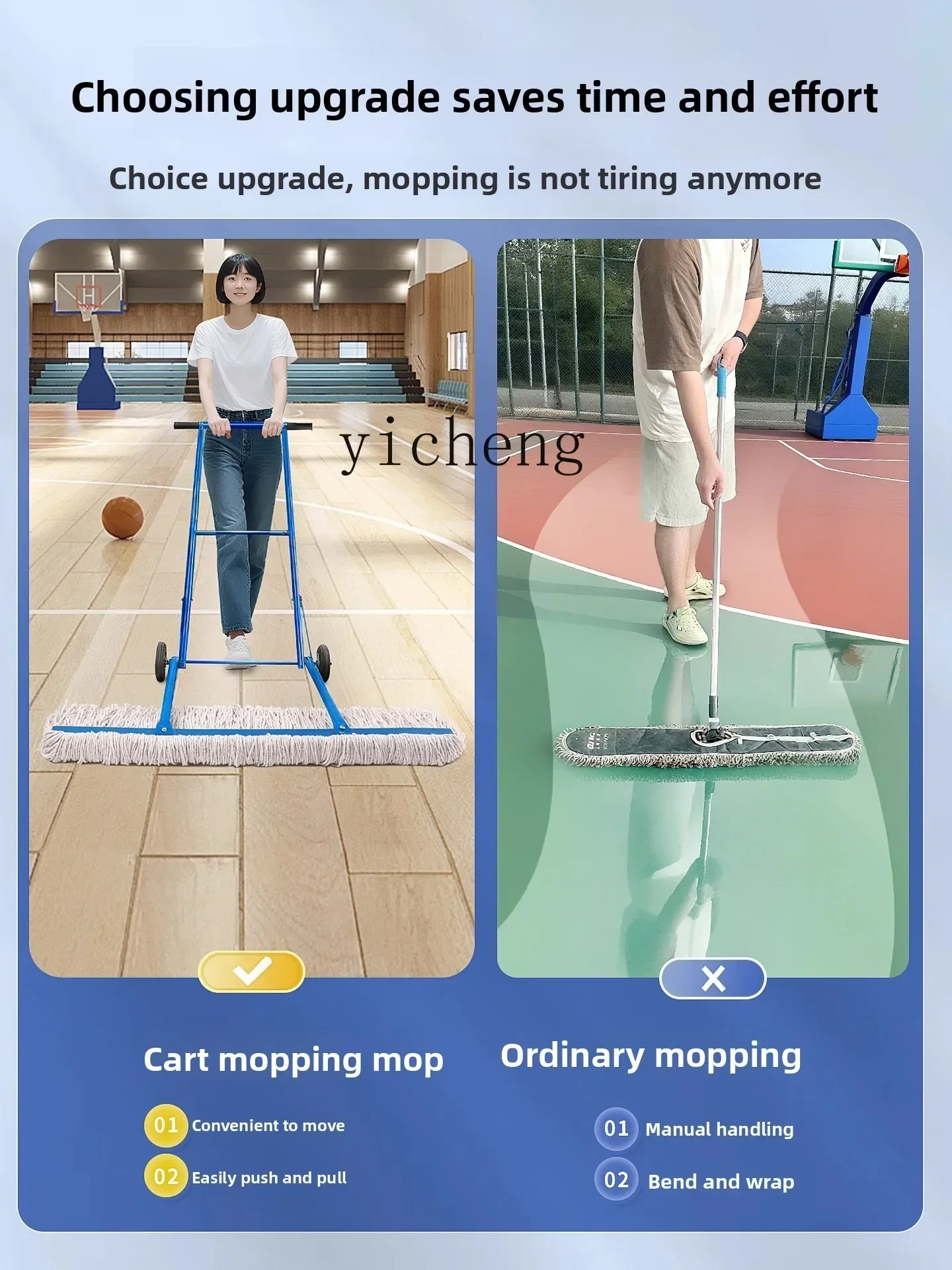 YSHand-Push Cleaning Cart for Washing Court Floors, Large Cotton Mop for Large Area Cleaning